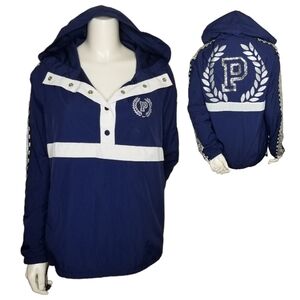 Pink Victorias Secret Womens Navy Bling Sequin Logo Hoodie Windbreaker Size XS/S